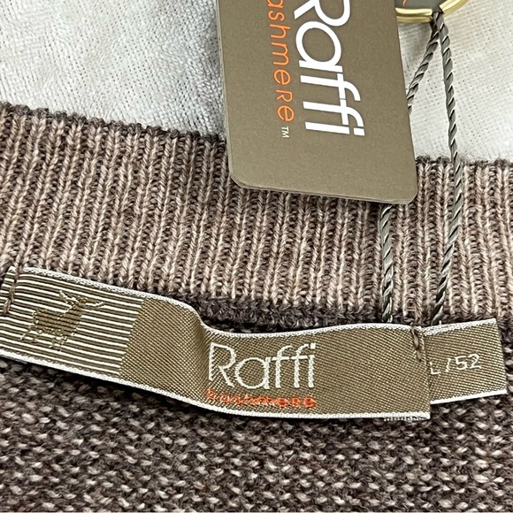 Raffi Men's L/52 wool Cashmere textured coffee V-Neck Sweater NWT - Picture 7 of 13